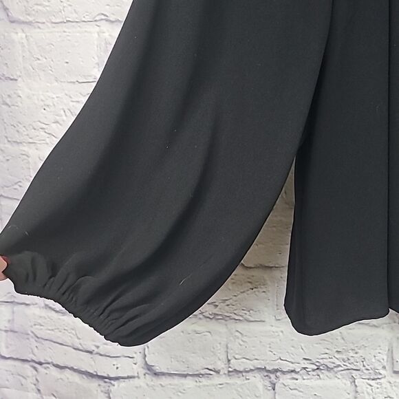 Leith Black Balloon Sleeve Choker Long Sleeve Blouse V-neck Popover Puffy Girly - Picture 4 of 11